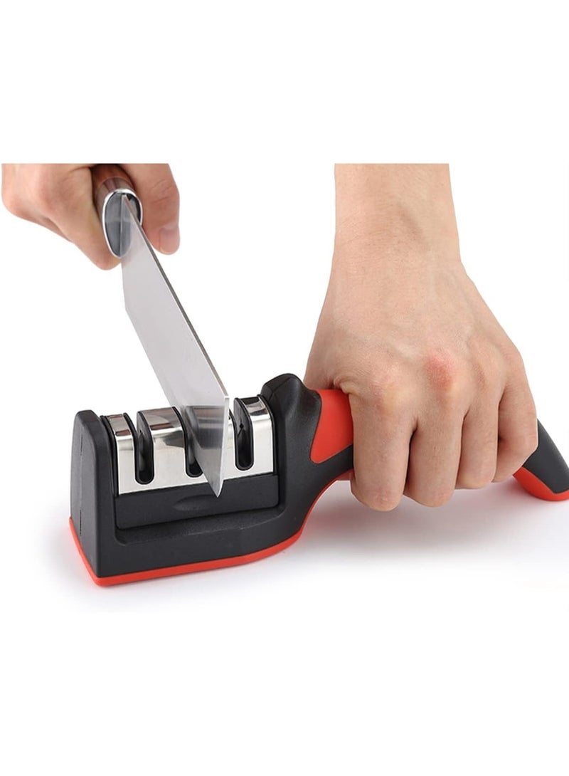 زوبا مسن سكاكين 3 في 1 من الفولاذ المقاوم للرصاص مع 3 مراحل، مسن سكاكين ومقص، مقبض مانع للانزلاق، تصميم مريح، مثالي للاستخدام المنزلي والاحترافي - Image 5